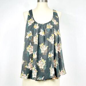 Kimchi Blue Floral Racerback Blouse - Gray and Yellow